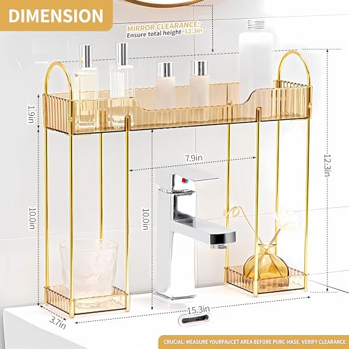 YCIA&DONE Bathroom Countertop Organizer Over The Faucet, Narrow Counter Organizers Above Sink, Table Mounted Faucet Sink Shelf for Kitchen, Toilet, Laundry(Amber Gold) - color: Amber Gold