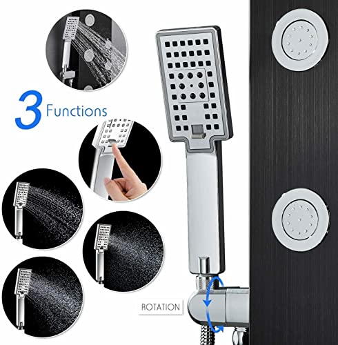 LED Light Shower Panel Tower Rainfall Waterfall Shower Head with Massager Jets Body System Jet Black B (Color : Black E) - color: Black E