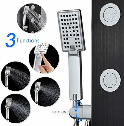 LED Light Shower Panel Tower Rainfall Waterfall Shower Head with Massager Jets Body System Jet Black B (Color : Black E) - color: Black E