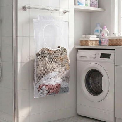 ALYER Breathable Mesh Laundry Hamper,Foldable Hanging Closet Storage Basket,Portable Space Saving Dirty Clothes Bag (White) - color: White
