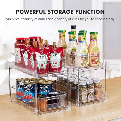 4 Pack Clear Bathroom Organizers and Storage, 2 Tier Pull Out Under Sink Cabinet Organizer Plastic Drawer Organization and Storage for Bathroom and Kitchen - size: 4 PACK