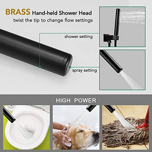 Hoimpro 12'' Rain Shower Head Shower Faucet Set with Handheld Sprayer Black | Stainless Steel Rainfall Shower Head, Shower System Fixture Combo, Square, High Pressure Vlave Trim Kit, Wall Mounted, Matte - color: Matte Black