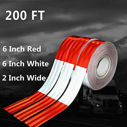 WAENLIR 2 inch x 200 Feet Dot Reflective Tape Outdoor Waterproof High Visibility Safety Tape, Red and White Adhesive Conspicuity Tape for Trailer, Cars, Trucks, Cinta reflectiva para camiones