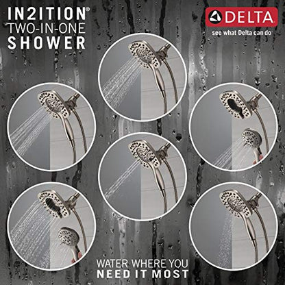 Delta Faucet Ashlyn 17 Series Dual-Function Shower Trim Kit with 2-Spray Touch-Clean In2ition 2-in-1 Hand Held Shower Head with Hose, Stainless T17264-SS-I (Valve Not Included) - color: Stainless