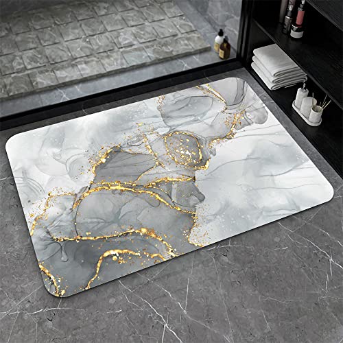 Diatomaceous Earth Bath Mat,Gold Grey Marble Non-Slip Volume Super Absorbent Fast Drying for Bathroom Kitchen Door mat,Eco-Friendly Easy to Clean 16×24Inch (40 * 60cm) - color: Gold Grey Marble, size: 1'4" x 2'0" (Rectangular)