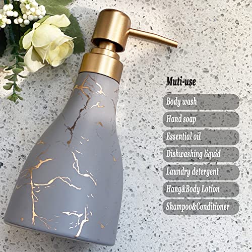 Grey Ceramic Soap Dispenser for Bathroom & Kitchen with Marble Pattern Liquid Hand Dispenser Pump Bottle (Grey) - color: Gray