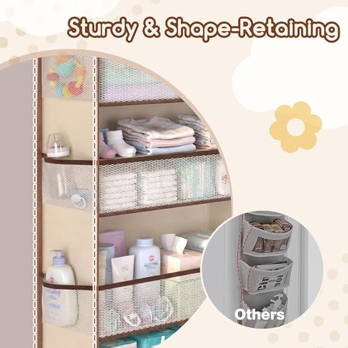 Baby Nursery Over The Door Organizer, 10 Pocket Hanging Storage | Removable Diaper Caddy & 3 Sturdy Hooks, 55LBS Capacity Baby Essentials Holder for Bathroom Bedroom Closet, Beige