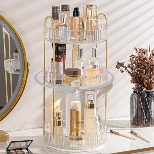 Rotating Makeup Organizer for Vanity, Large Capacity Skincare Perfume Storage, Bathroom Counter Organizer, 360 Spinning Cosmetic Dresser Countertop Organizers (Clear, 3 Tier) - color: Clear, size: Regular-3 Tier