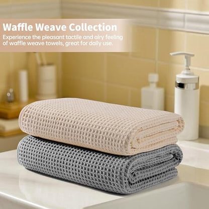 MICROFI New Microfiber Waffle Bath Towels, 2 Pieces, Soft, Absorbent, Fast Drying, Lint Free 430 GSM (30''x60''/76cm x 152cm) - color: Gray+champagne