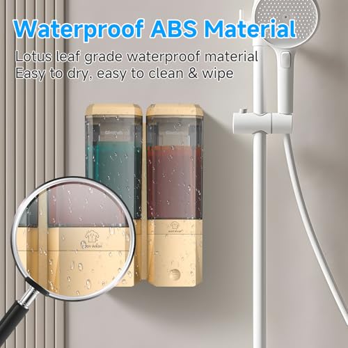 Shampoo and Conditioner Dispenser,Shower Dispenser 2 Chamber No Drill Shampoo Dispenser for Shower Wall Mounted Shower Soap Dispenser for Bathroom Hotel,Large Capacity 2 * 500ML,Gold - color: Gold 2 Chamber