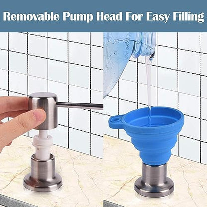 Soap Dispenser for Kitchen Sink (Brushed Nickel),Built in Design Sink Soap Dispenser, Refill from The Top, Stainless Steel Kitchen Soap Pump with 10 fl.oz Bottle (300ml) - color: Brushe Nickel, style: Antique