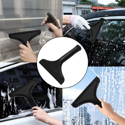 Black Small Silicone Squeegee with Handle & Hanging Hole, 5.9" | Shower Squeegee, Water Blade Squeegees for Glass Door, Window, Car Windshield, Bathroom Mirror, Kitchen Countertop(All Black) - color: All Black