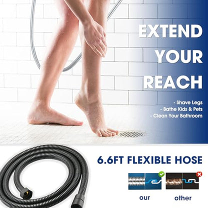 Handheld Shower Head with Extra Long Hose, 8 Setting Square Detachable Hand Held Spray with Upgrade Piano-Key Button & On Off Switch, 79" Long Stainless Steel Hose, Adjustable Bracket - Matte Black - color: Matte Black