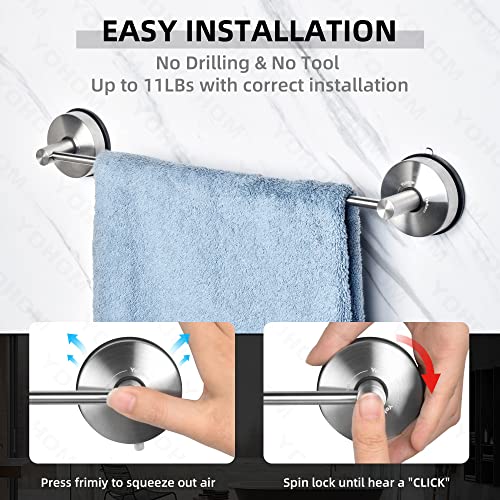 YOHOM Suction Cup Towel Bar for Shower 17 Inch Stainless Steel Bathroom Towel Rack Suction Washcloth Holder Vacuum Hand Towel Bar for Glass Shower Door Removable Towel - color: 17inch-silver