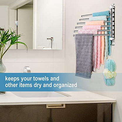 6-Arm Swivel Towel Bar, 180°Rotating Towel Rack Wall Mounted, 304 Stainless Steel Rustproof Heavy Duty Towel Holder for Bathroom Kitchen Laundry Room, Space Saving, Brushed Nickel Finish - color: Silver, size: 6 Arms