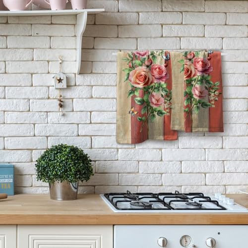 Giwawa Retro Rose Hand Towel Set Abstract Mid Century Kitchen Towel for Home - color: Retro Rose Red, size: 28.3" x 14.4"(Pack of 2)