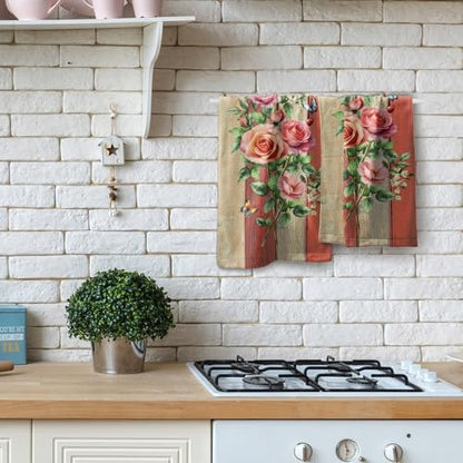 Giwawa Retro Rose Hand Towel Set Abstract Mid Century Kitchen Towel for Home - color: Retro Rose Red, size: 28.3" x 14.4"(Pack of 2)
