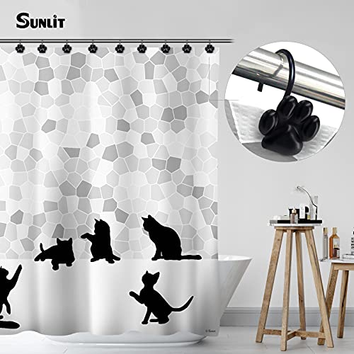 Sunlit Fashion Design Cute Paw Print Polished Shower Curtain Hooks for Dog Cat and Bear, Rust Proof Oil Metal Shower Curtain Rings, Black-12 Pack - color: Black