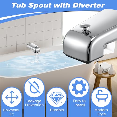 Dreyoo Tub Spout (Universal Fits 1/2" Copper Pipe, 1/2" IPS and 3/4" IPS), Bathroom Bathtub Faucet with Adapters and Hex Wrench(Chrome,Waterfall Spout) - color: Chrome, style: Waterfall Spout