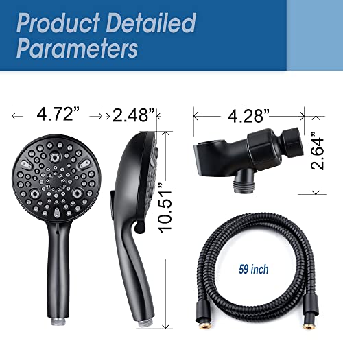 Shower Head with Handheld,High Pressure, 10 Spray Modes, Black | High Pressure Shower Head With 10 Spray Modes, Stay Clean Nozzles, Power Wash for Tub, Tile & Pets, Long 5 ft Hose - color: Black