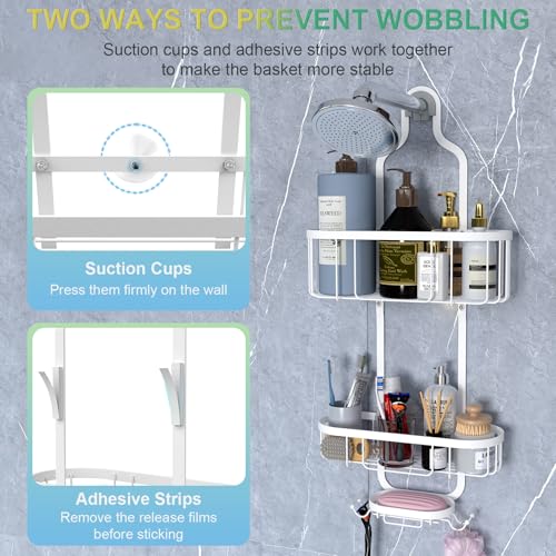 White Hanging Shower Caddy, 3-Tier Bathroom Organizer with Soap Dish, Rust Resistant, Quick Dry, Assembly Required - color: White