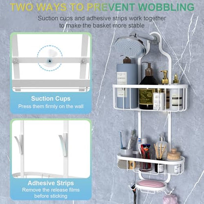 White Hanging Shower Caddy, 3-Tier Bathroom Organizer with Soap Dish, Rust Resistant, Quick Dry, Assembly Required - color: White