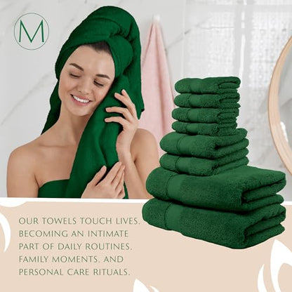 MAURA Hunter Green Bath Towel Set of 8 for Bathroom. Turkish Cotton Luxury Bath Towels. Extra Large, Thick, Plush & Soft. Hotel & Spa Quality - Dark Green - color: Midnight Green, size: 8-Piece Set (2 Bath, 2 Hand, 4 Washcloth)