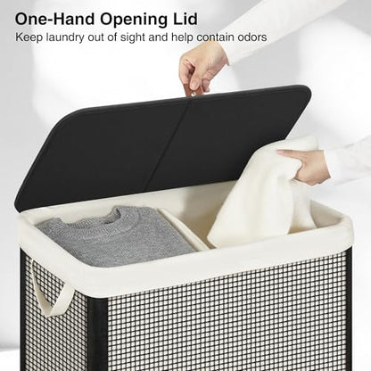 STO STO Double Laundry Hamper with Lid, 140L Large 2 Section Laundry Sorter, Laundry Basket with Removable Washable Canvas Liner Bag, Breathable Clothes Hamper for Bedroom Bathroom Laundry Room Closet - size: 2-Section
