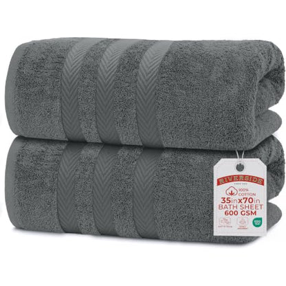 RIVERSIDE Pack of 2 Extra Large Bath Sheets 35 x 70 Inches, 100% Ring Spun Cotton, Hotel Quality, Oversized Bath Towels, Super Soft, Highly Absorbent & Quicker to Dry, Grey - color: Gray, size: Bath Sheets (PK 2)