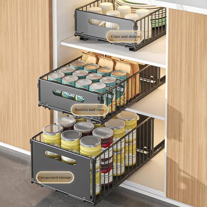 Pull Out Cabinet Organizer, Slide Out Cabinet Organizer Heavy-Duty Carbon Steel Expandable Drawer Adjustable Sliding Shelf Under Sink Rack Shelf for Kitchen Pantry Bathroom Closet - color: black small 2pcs