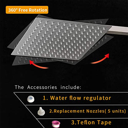 10" Rain Shower Head High Pressure Rainfall Shower Head Brushed Nickel | Square Rain Bathroom Showerhead, High Flow, Large Stainless Steel, Ceiling Mounted, Wall Mounted, Waterfall Full Body - color: Brushed Nickel, size: 10 Inch