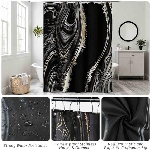Bathroom Accessory Set with Shower Curtain and Rugs 23Pcs, Black Bathroom Set - Trash Can, Soap Dispenser, Soap Dish, Toilet Brush, Toothbrush Holder, Toothbrush Cup, Tissue Box, Q-tip Holders - size: Bath Set+Shower Curtain+Bath Rugs+Tissue Box
