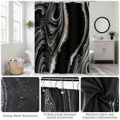 Bathroom Accessory Set with Shower Curtain and Rugs 23Pcs, Black Bathroom Set - Trash Can, Soap Dispenser, Soap Dish, Toilet Brush, Toothbrush Holder, Toothbrush Cup, Tissue Box, Q-tip Holders - size: Bath Set+Shower Curtain+Bath Rugs+Tissue Box