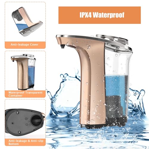 Automatic Soap Dispenser, PZOTRUF Touchless 17oz/500ml with Upgraded Infrared Sensor, 5 Adjustable Soap Dispensing Levels, Liquid Hand Soap Dispenser for Bathroom (Rose Gold) - color: Rose Gold