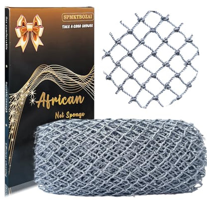 SPMKTBOZAI African Net Sponge Authentic, Exfoliating Net for Body Back | African Net Sponge with Knots| Long Stretch Net Sponge| African Net for Sensitive Skin| Durable & Quick Dry| Daily Use| Grey - color: Grey