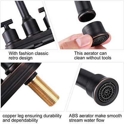 WOWOW Oil Rubbed Bronze Bathroom Faucet for Bathroom Sink Faucet 3 Hole Lavatory Faucet 2 Handle Vanity Faucet with Drain and Supply Hose Mixer Tap High Arc Swivel Spout - color: Oil Rubbed Bronze, style: Centerset - 4 Inch