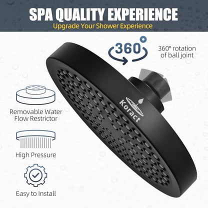 Shower Head High Pressure Rain Premium Quality Luxury Design Anti-Clogging Silicone Nozzles Adjustable Replacement for Bathroom Shower Heads (6 inch Round) (Matte Black) - color: Matte Black