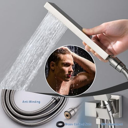 Enga Thermostatic Dual Shower System, 12"+6" Wall Mount Dual Rain Shower Faucet, All Functions Use Together & Volume Adjustable, Brushed Nickel - color: Brushed Nickel, style: ‎12"+6" Head