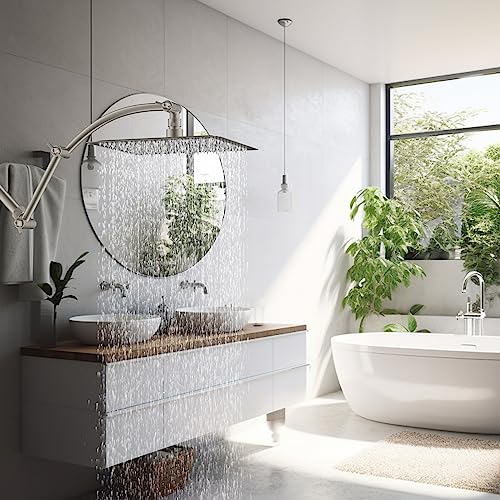 Hibbent Shower Head Extension Arm,16" Solid Brass Adjustable Extender with Lock Joint, Standard 1/2", Rise or Lower Rainfall and Fixed Shower Head,Height/Angle Adjustable Extension Arm, Brushed Nickel | Solid Brass Adjustable Shower Arm with Lock Joint, F