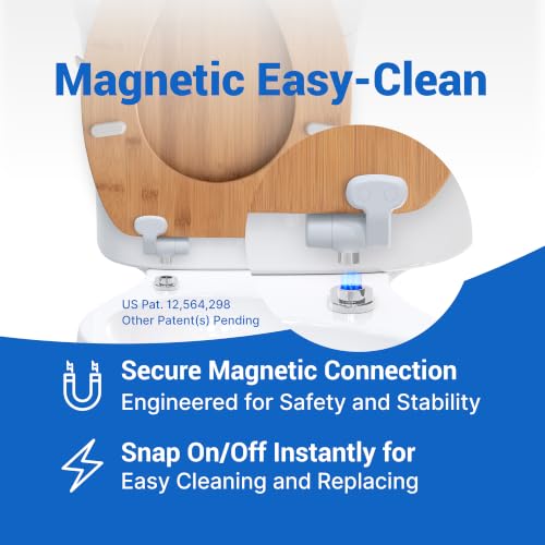 Bamboo Toilet Seat Round, Soft Close | Magnetic Quick-Release for Easy Cleaning, Arch-Tite Never Loosens, Adjustable Fit - size: Round