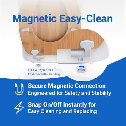 Bamboo Toilet Seat Round, Soft Close | Magnetic Quick-Release for Easy Cleaning, Arch-Tite Never Loosens, Adjustable Fit - size: Round