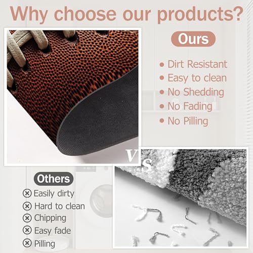 Football Texture Bathroom Rugs,Bath Mats for Bathroom,Laces Stripes Low Pile Absorbent Bath Mat,Rubber Backing Non Slip Washable Thin Quick Dry Door Mat 17x29.5 Inch - color: Football Texture,laces Stripes