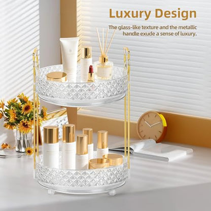 360 Rotating Makeup Organizer for Vanity, Adjustable Perfume Organizer for Dresser, Multi-Function Spinning Cosmetics Skincare Storage for Bedroom, Dresser, Countertop, Clear - size: 1 Tier