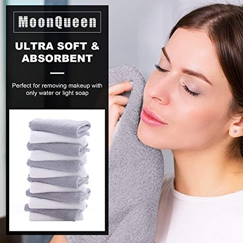 MOONQUEEN Microfiber Facial Cloths Fast Drying Washcloth 12 Pack - Premium Soft Makeup Remover Cloths - Highly Absorbent - color: White-grey, size: 12x12 Inch (Pack of 12)