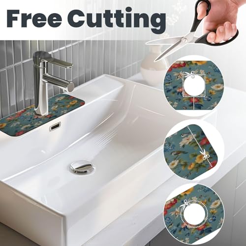 Flowers Kitchen sink faucet pad, strong water absorption, anti slip, easy to clean, very suitable for splash and drip prevention, suitable for kitchens and bathrooms - color: Flowers