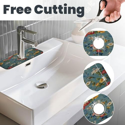Flowers Kitchen sink faucet pad, strong water absorption, anti slip, easy to clean, very suitable for splash and drip prevention, suitable for kitchens and bathrooms - color: Flowers