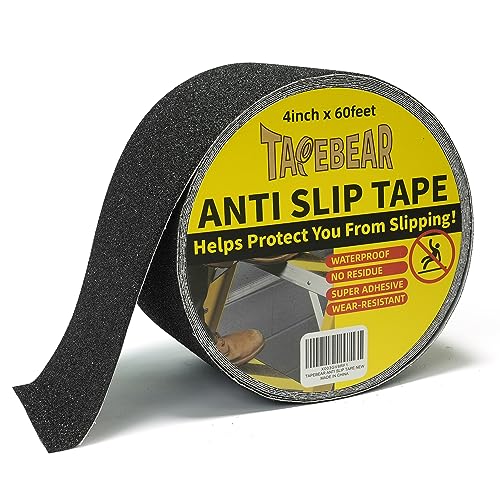 TAPEBEAR Grip Tape Anti Slip Traction Tape 4 Inch x 60Ft, Non Slip Tape Waterproof Heavy Duty Safety Tape for Indoor Outdoor Steps Stairs Treads, Strong Grip - color: Black, size: 4in x 60feet