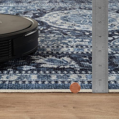 Bloom Rugs Caria Washable Non-Slip 10 ft Runner - Blue Traditional Runner for Entryway, Hallway, Bathroom, and Kitchen - Exact Size: 2'6" x 10' - color: Blue, size: 2'6" x 10' (Runner)