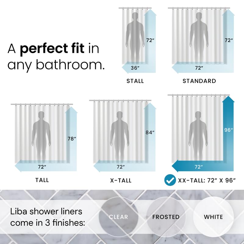 LiBa Shower Curtain PEVA 8G, 72x96 Inch Waterproof Clear | Non-Toxic shower liner, waterproof plastic shower curtain, rust-proof grommets, weighted magnets, bathroom accessories - color: 8g Peva - Clear, size: 72"W x 96"L (Pack of 1)