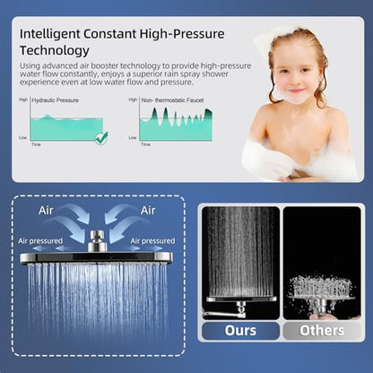 12" High Pressure Rain/Rainfall Shower Heads With Handheld Spray Combo (3+1 Settings & Built-in Power Wash Mode), Double/Dual Shower Head With Handheld - Height/Angle Adjustable(Polished Chrome) - color: Polished Chrome, size: 12 Inch